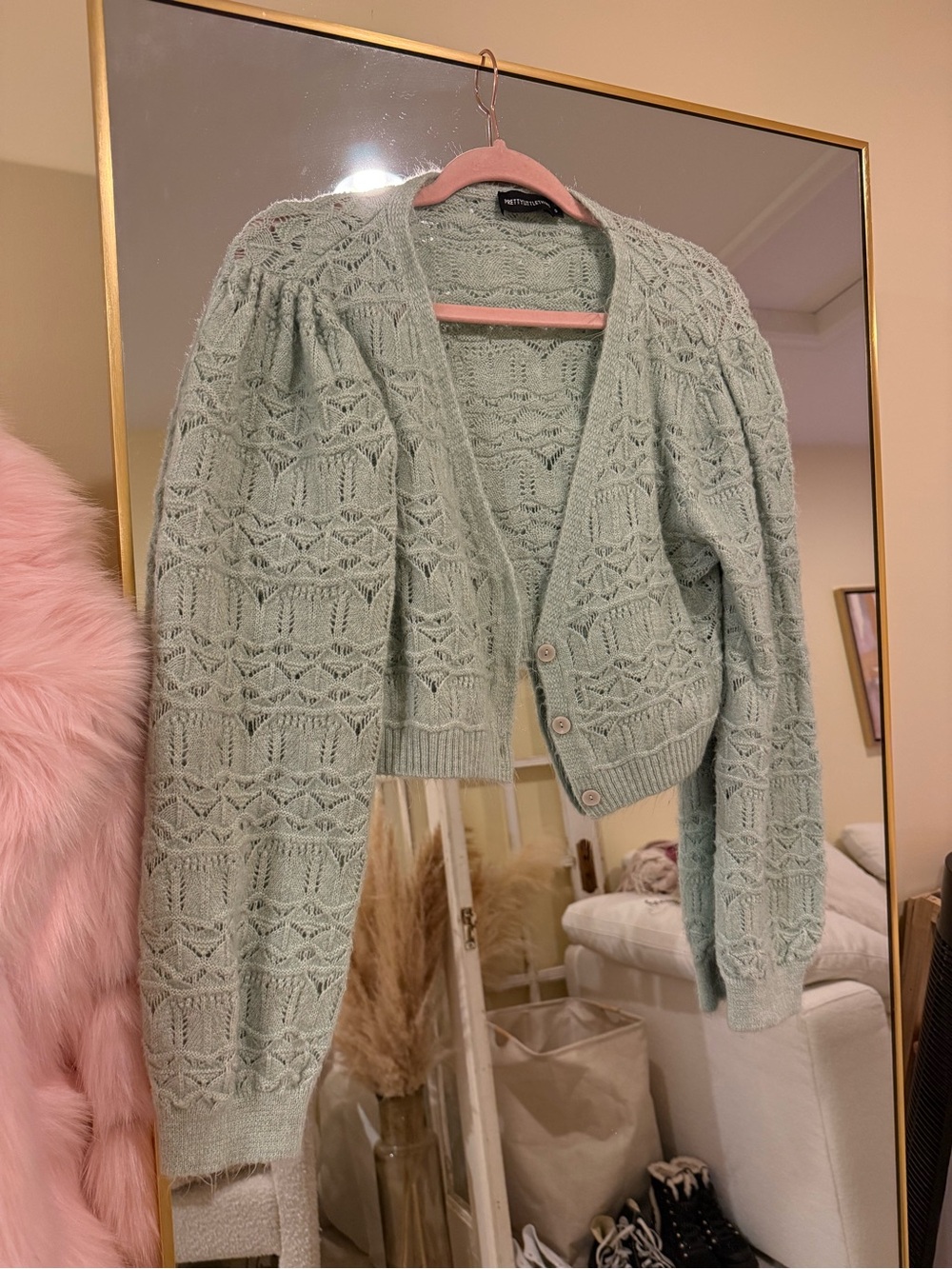 PrettyLittleThing Mint Lace-Knit Cropped Cardigan
